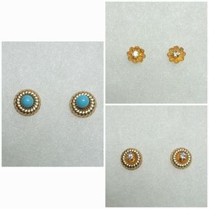 Vintage solid 14k 585 yellow gold-3 pairs stud earrings; pair of earring jackets